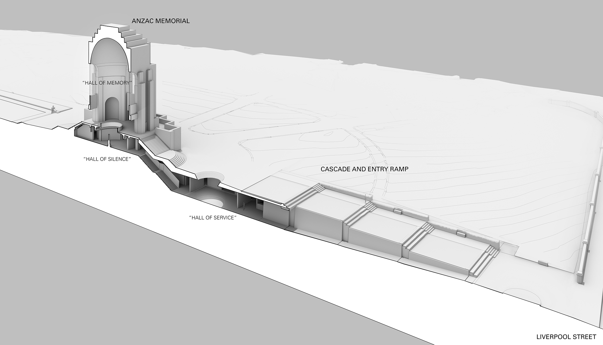 anzac memorial centenary project axonometric section 