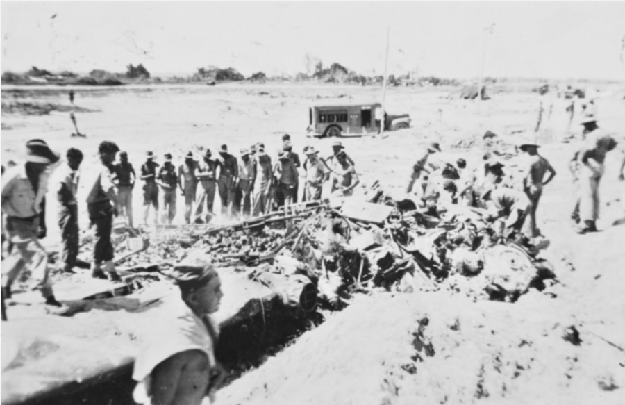 Wreckage of Beaufighter A8-184 after crashing at Labuan Island, North Borneo, 12 October 1945. AWM P06206.006. 